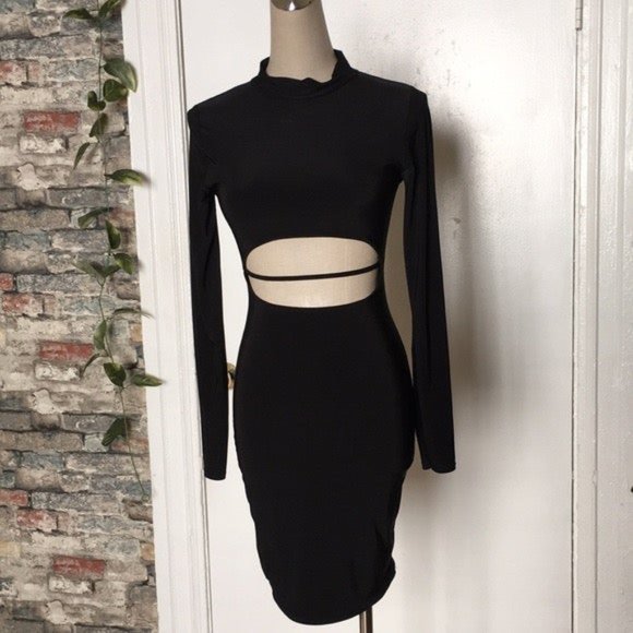 PrettyLittleThing Black Cut Out Dress NWOT Sz 0 - Picture 4 of 10